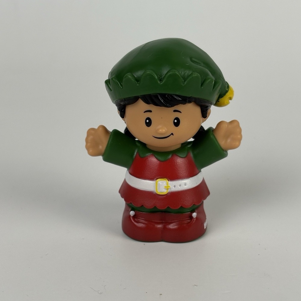 Fisher Price Little People Christmas Santa Helper Girl Elf Black Hair Ponytails